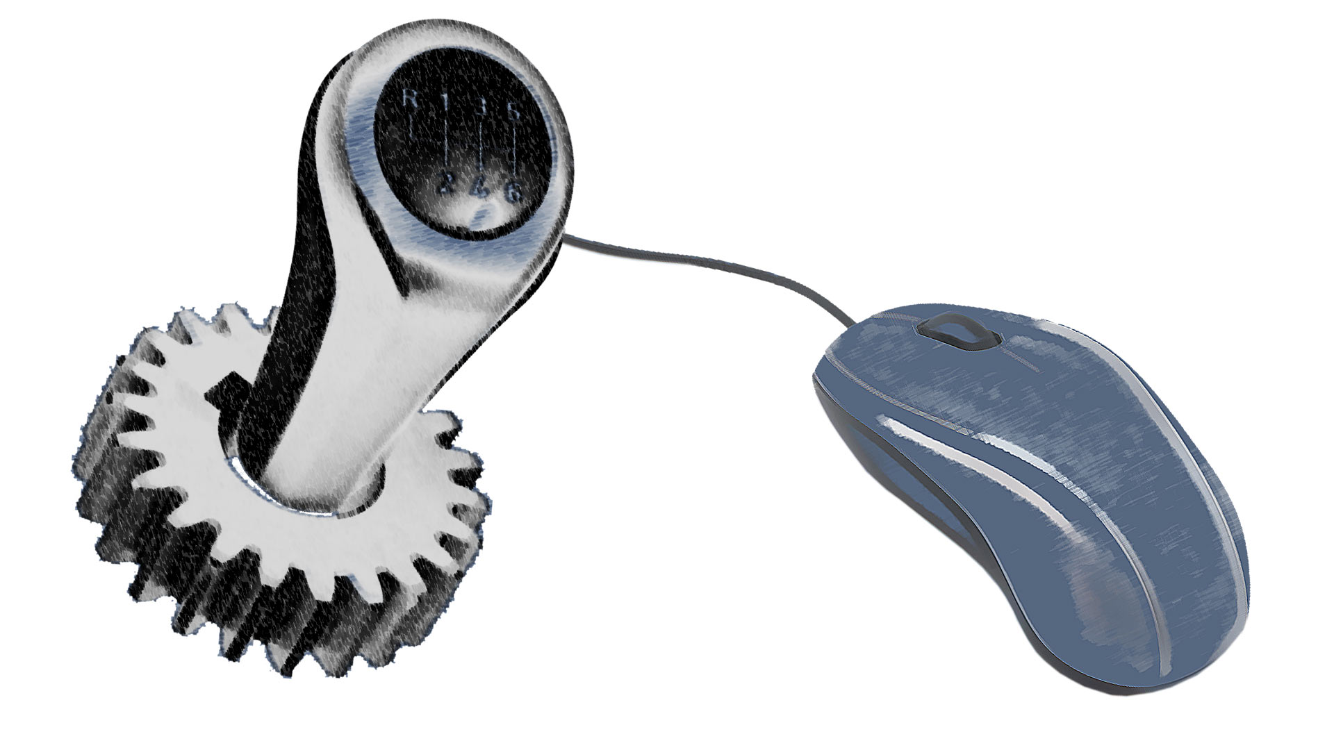 A computer mouse controlling a gear lever